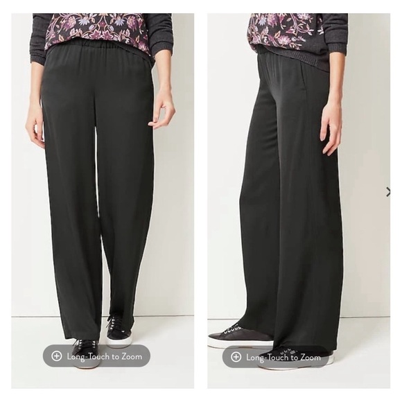 NWT J Jill Large Pull On Pants Wide Leg Satin Crepe Pockets Black - Picture 1 of 11